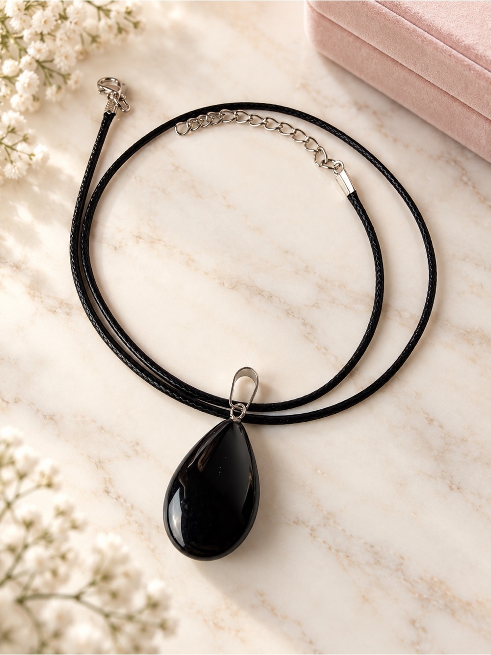 Black Teardrop Pendant Necklace - Women Jewelry
